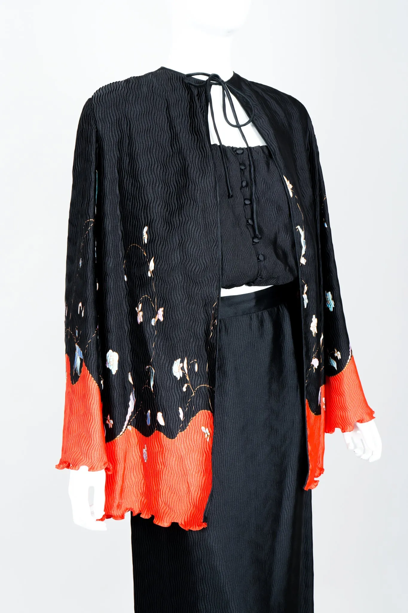 Pleated Floral Jacket Top & Skirt Set