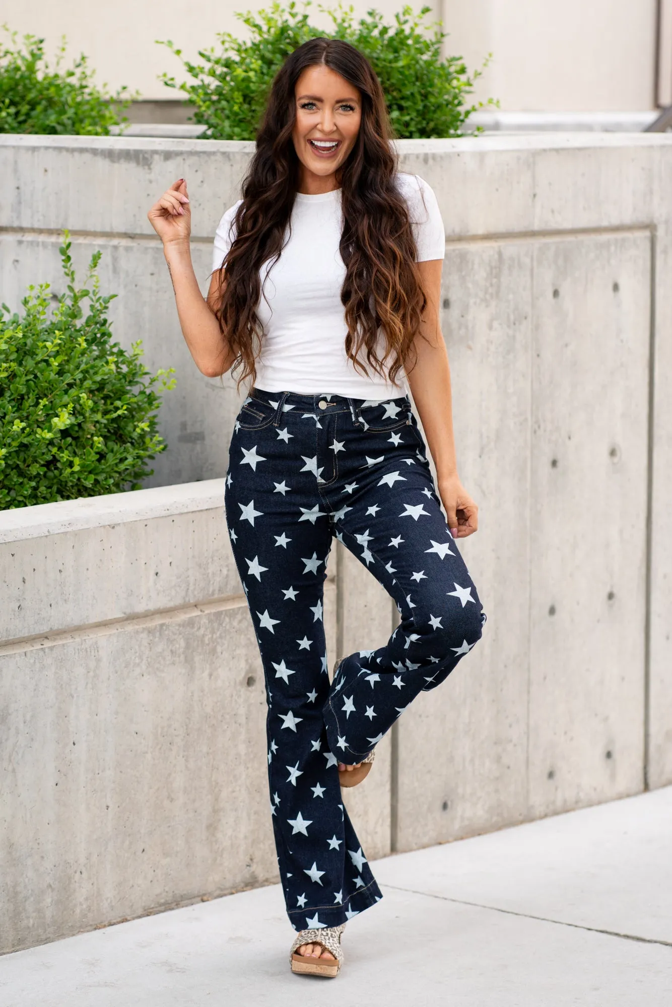 Plus Size Stars All Over High Rise Flare