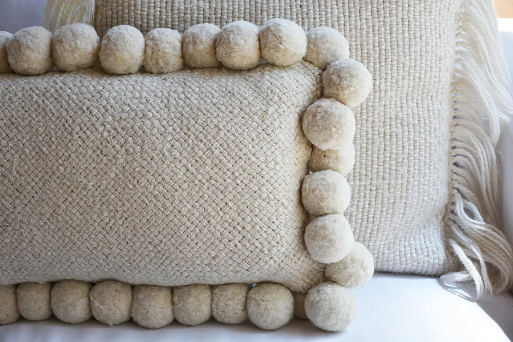 Pom Wool Lumbar Pillow - Ivory