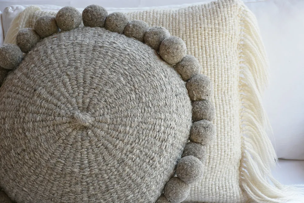 Pom Wool Round Pillow - Ivory