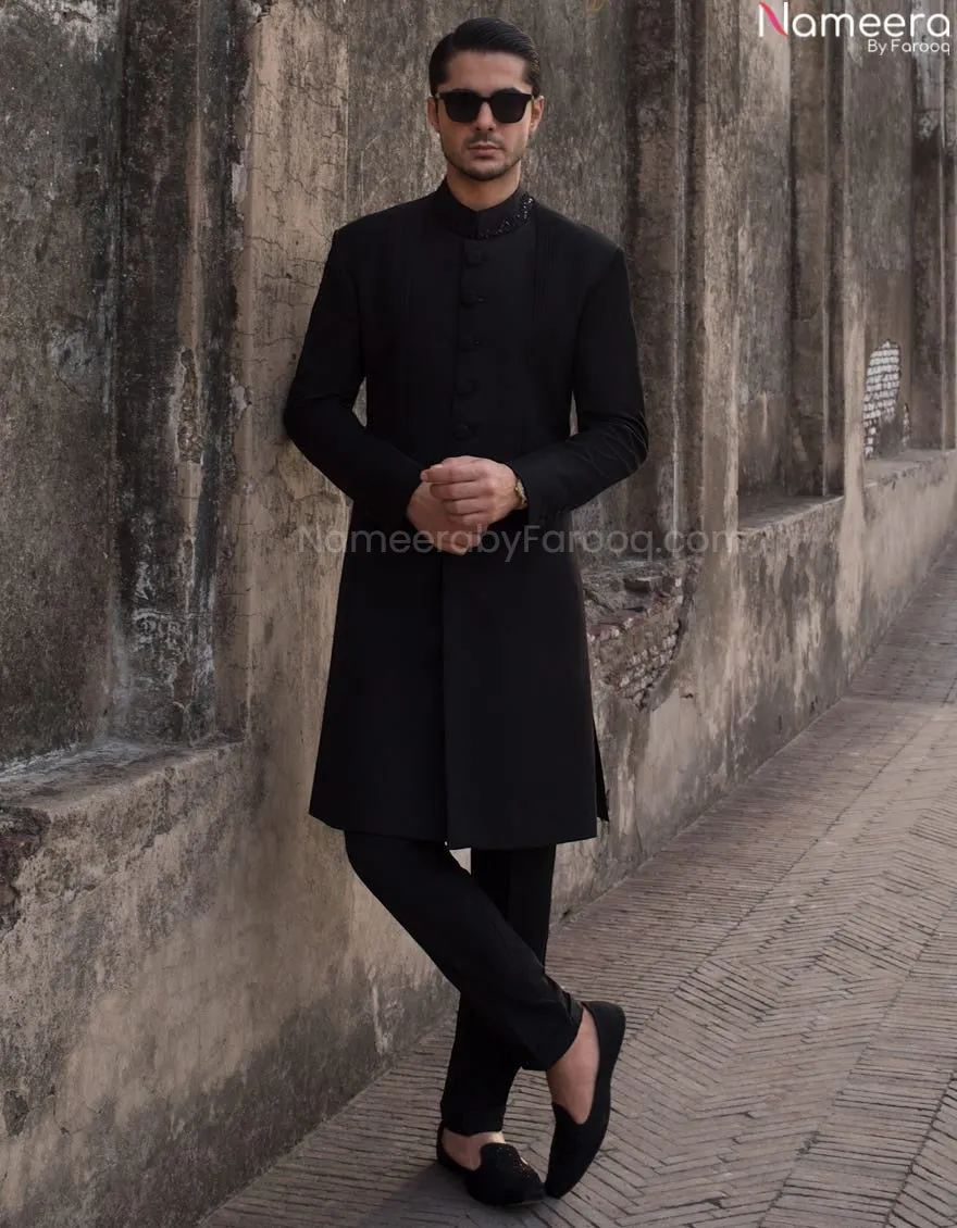 Premium Designer Black Sherwani for Wedding Wear #GN25