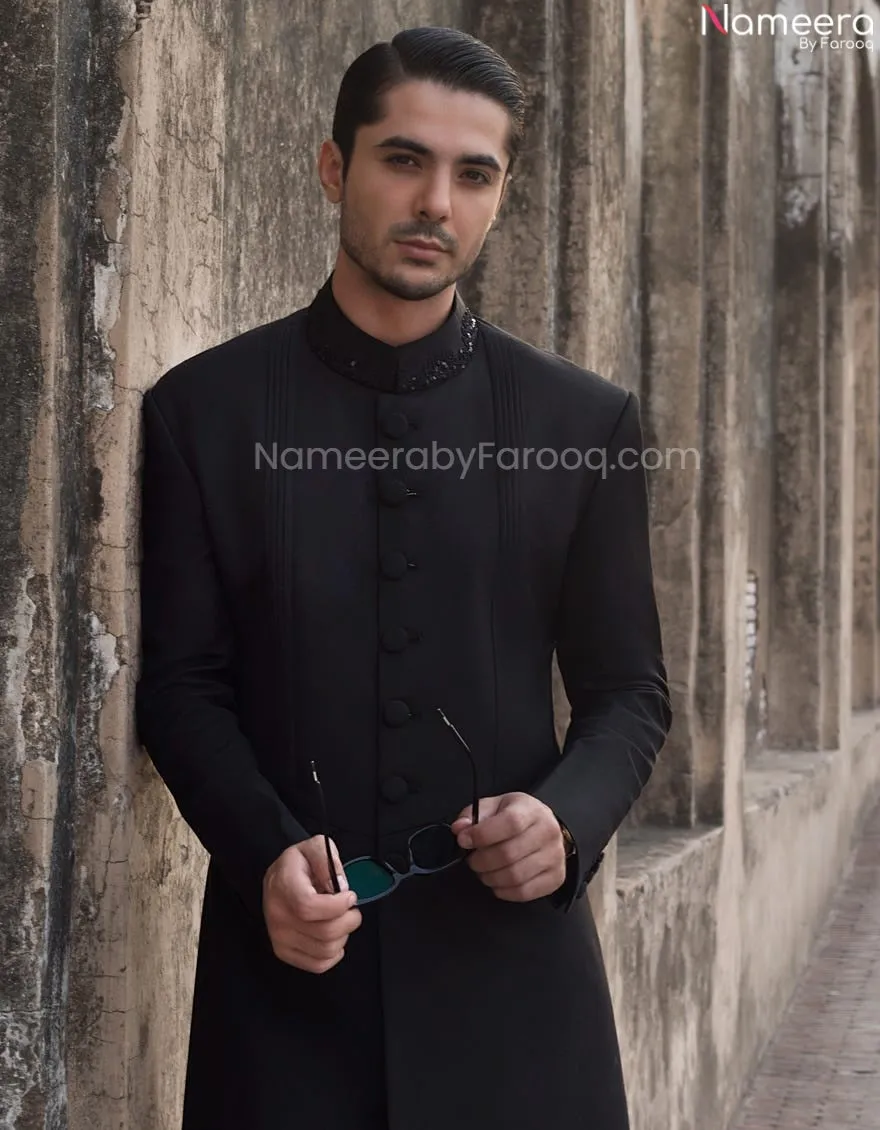Premium Designer Black Sherwani for Wedding Wear #GN25