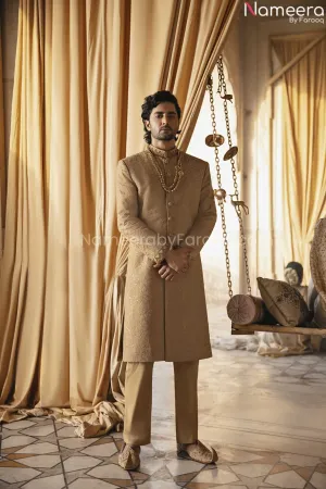Premium Designer Jamawar Golden Sherwani Attire #GN21