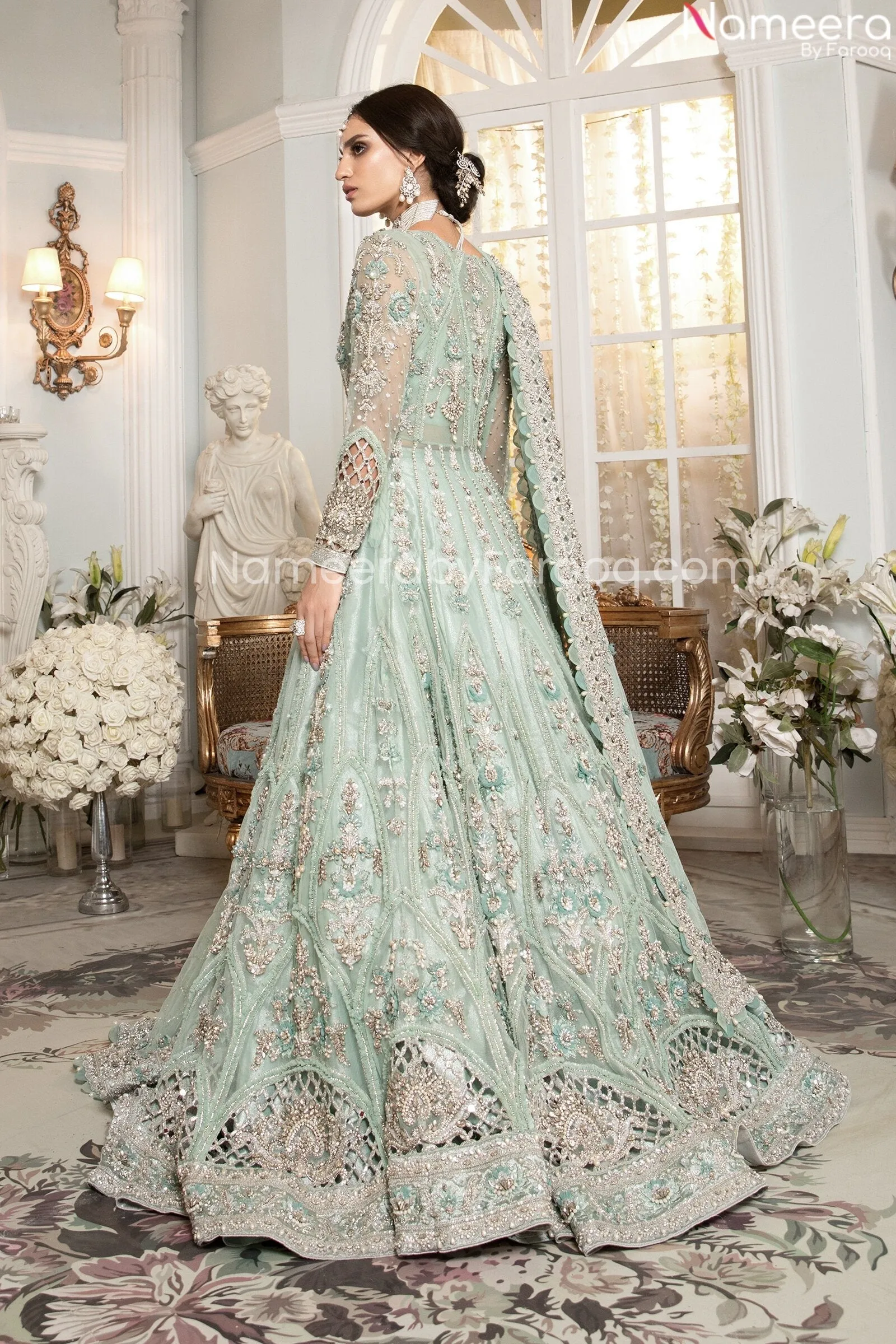 Premium Designer Peach and Sea Green Lehenga #BN819