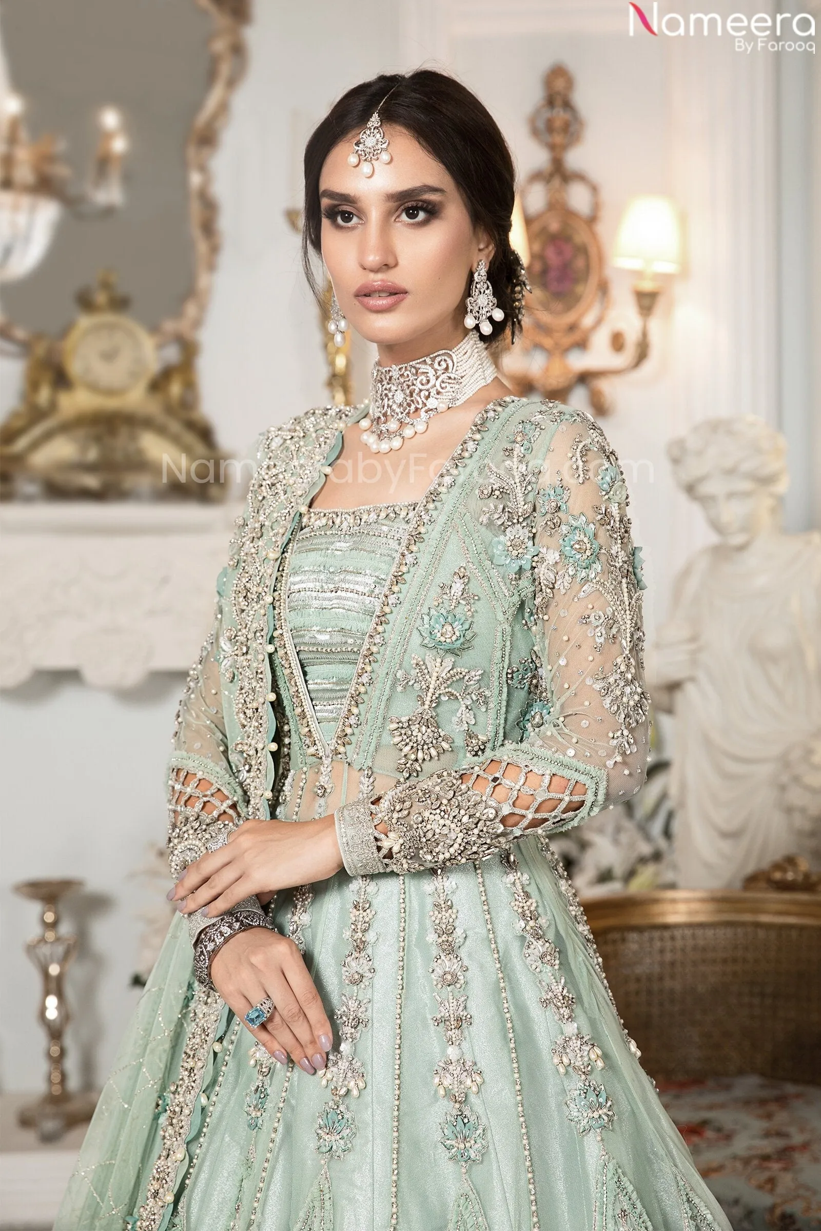 Premium Designer Peach and Sea Green Lehenga #BN819