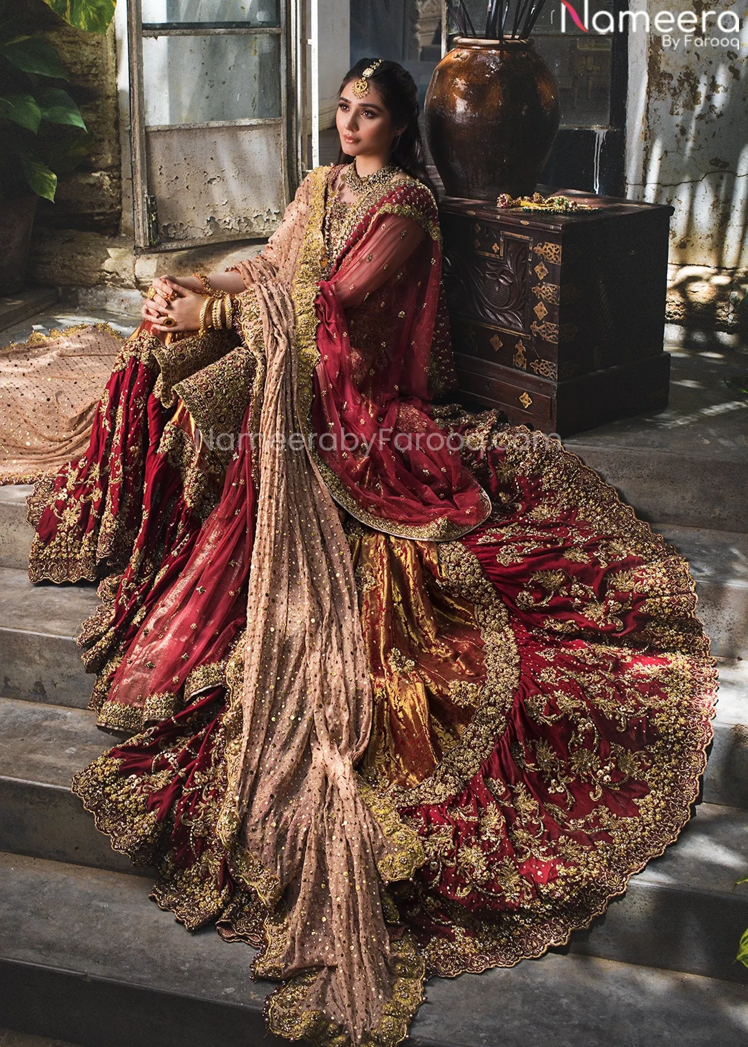 Premium Red Designer Lehnga Shirt Bridal Dress #BN877