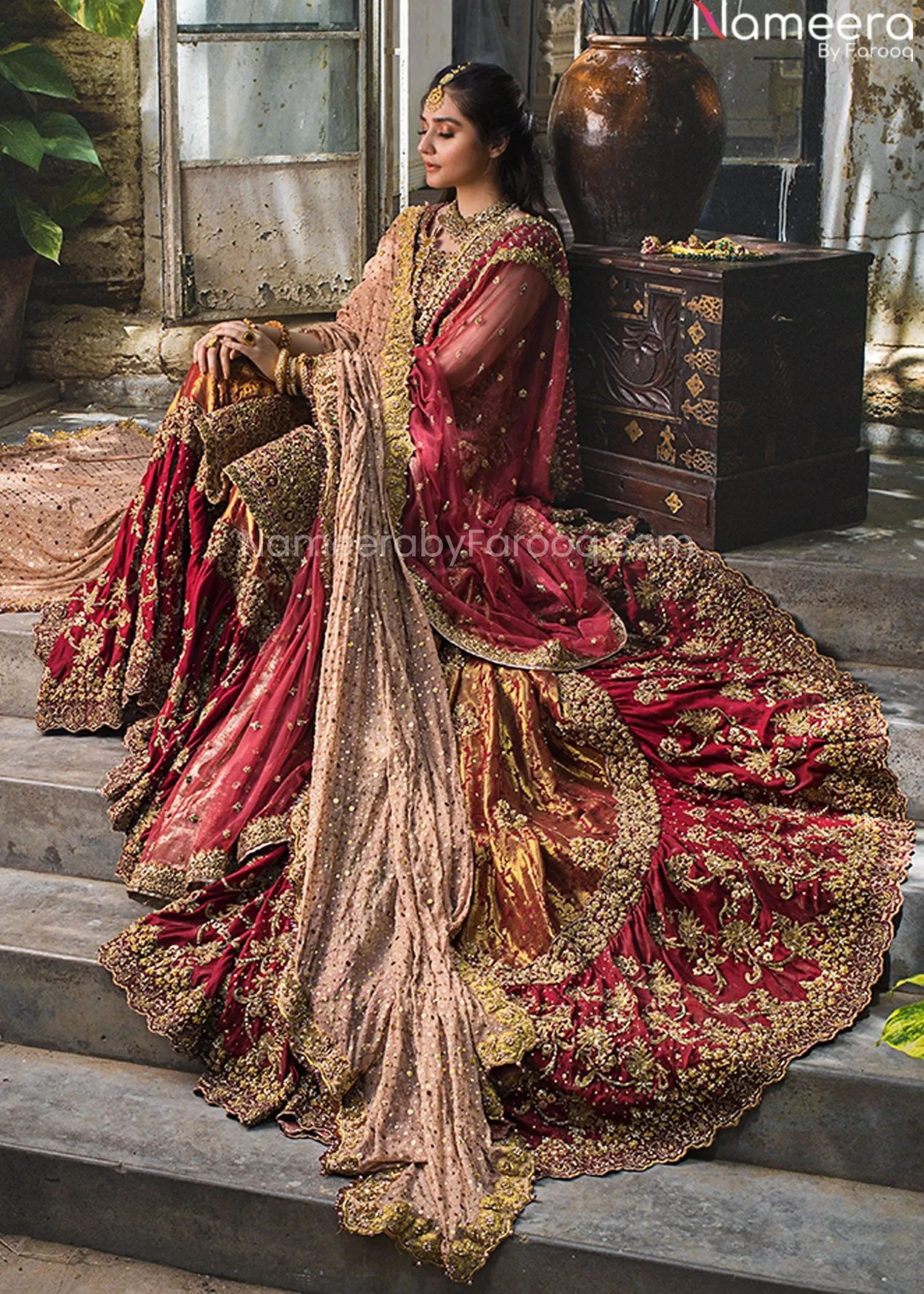 Premium Red Designer Lehnga Shirt Bridal Dress #BN877