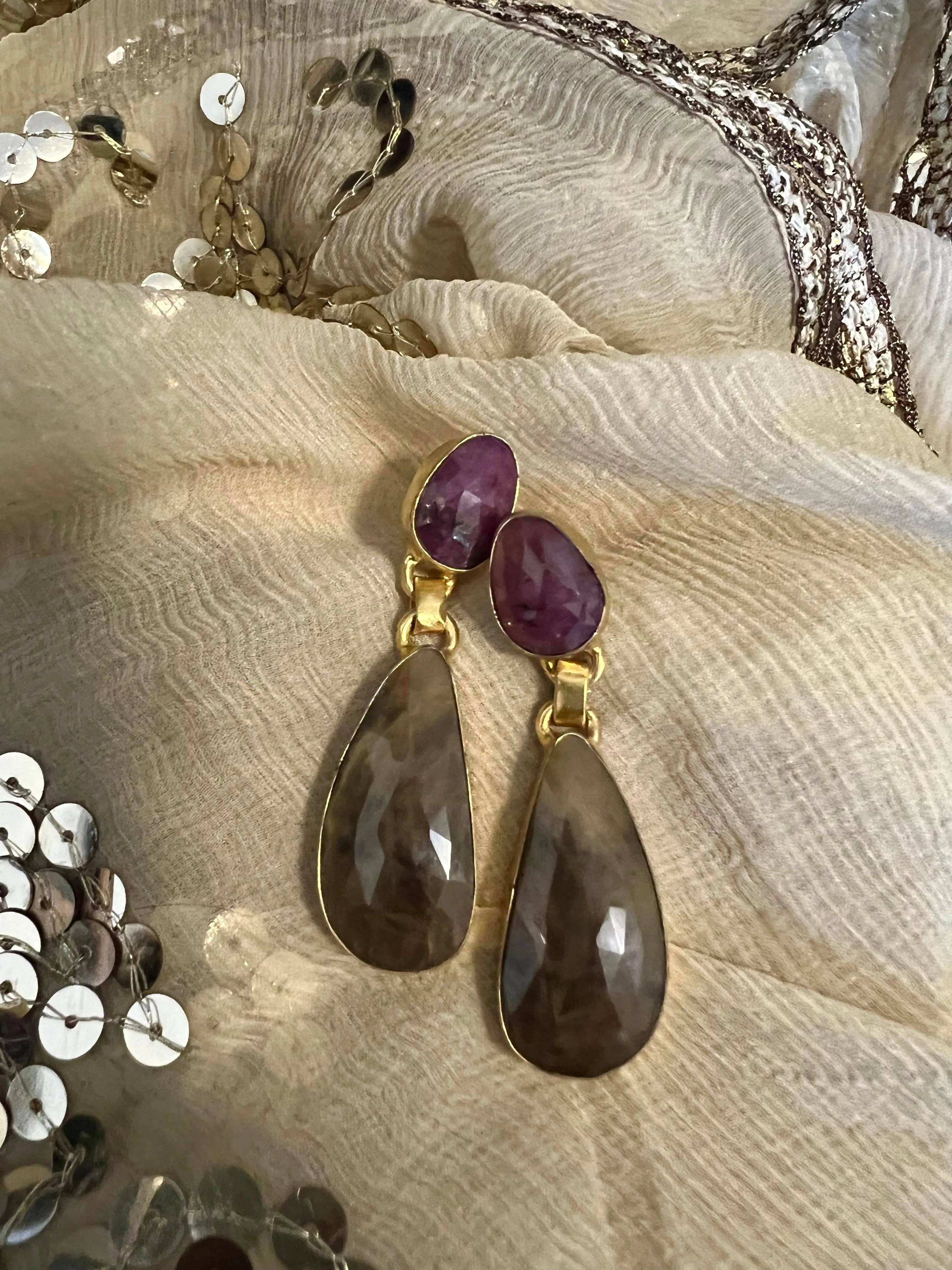 Premium Ruby and Sapphire Earrings