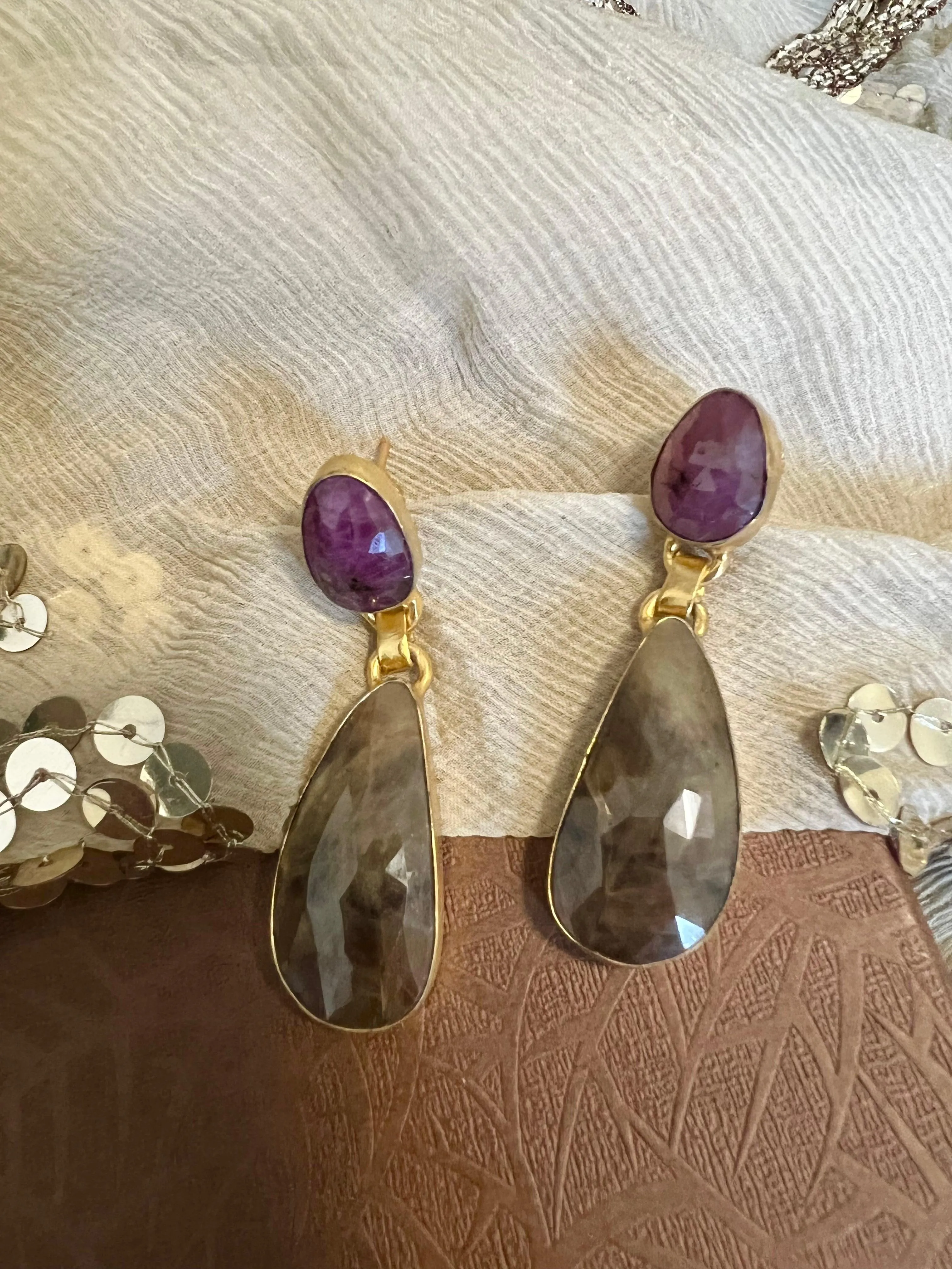 Premium Ruby and Sapphire Earrings