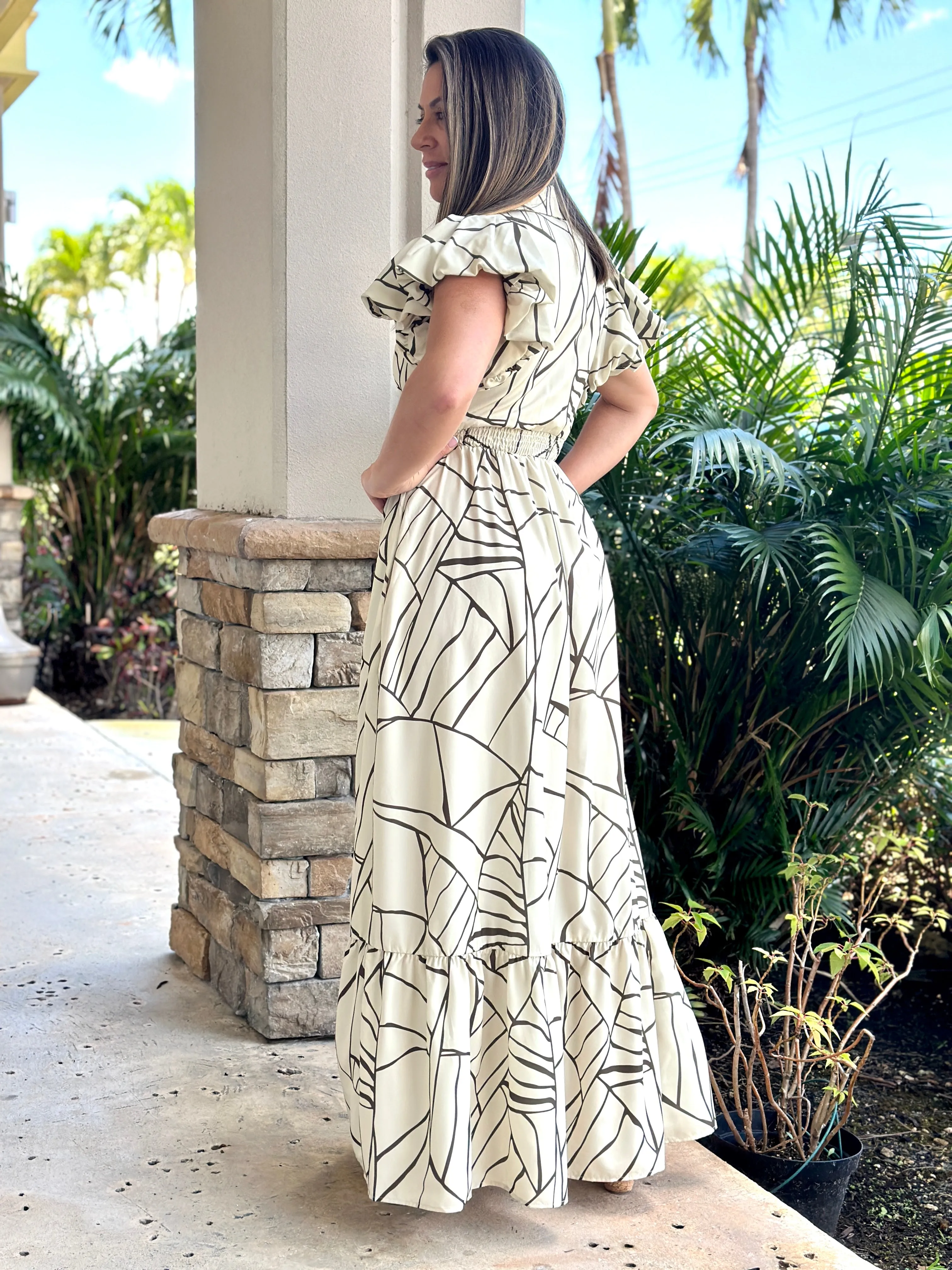 "Amara" Puffy Short Sleeve Button Up Maxi Dress