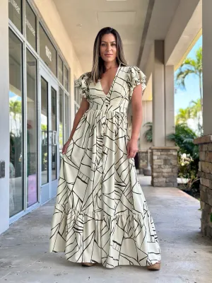 "Amara" Puffy Short Sleeve Button Up Maxi Dress