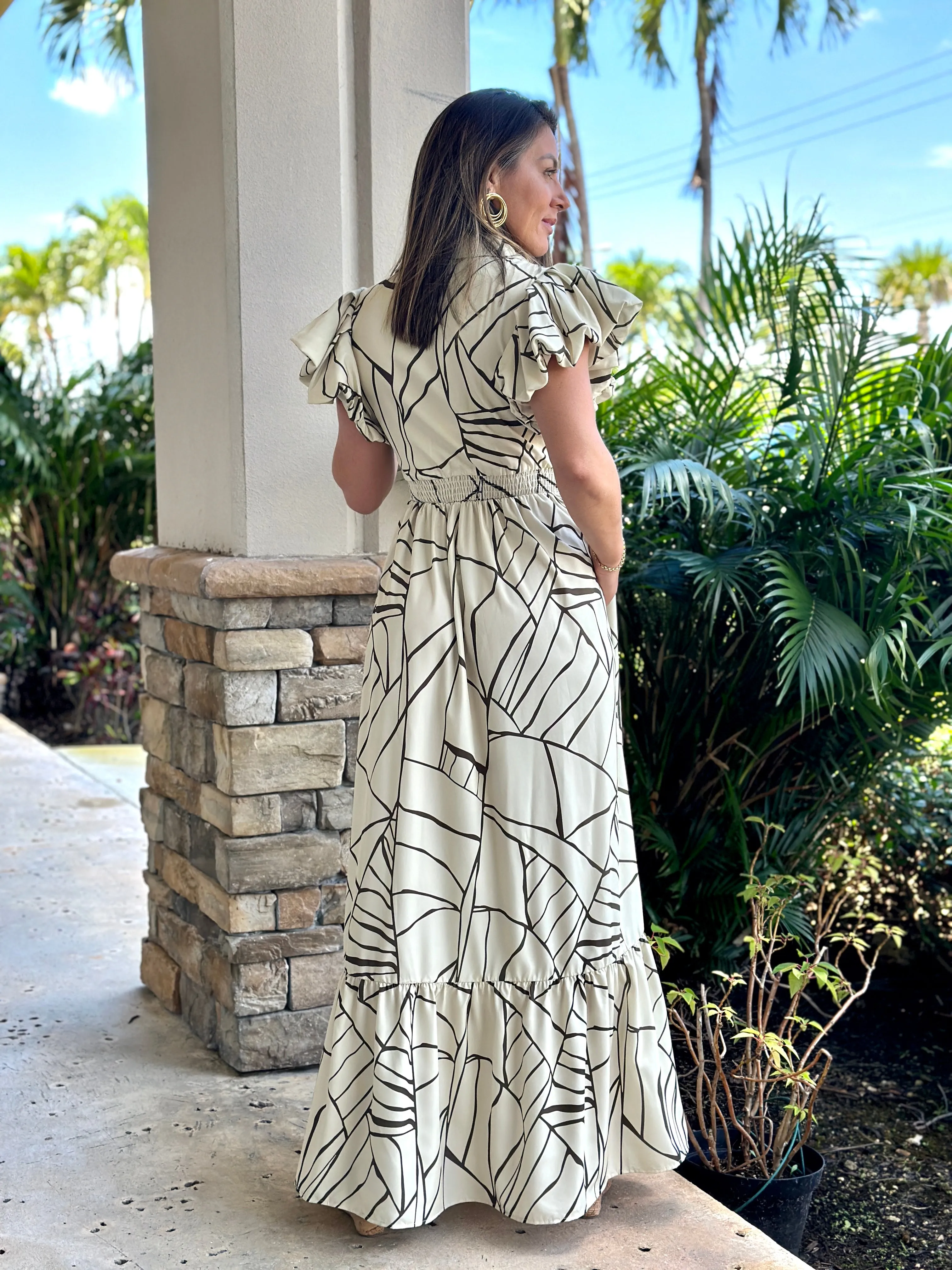 "Amara" Puffy Short Sleeve Button Up Maxi Dress