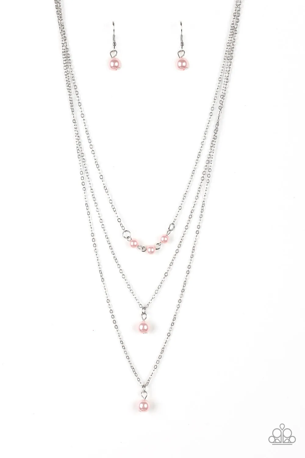 "High Heels and Hustle" Silver Pink Pearly Multi Layered Necklace Set