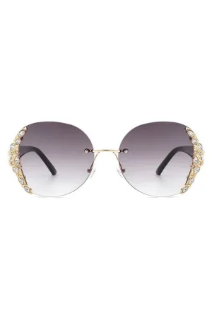 Radiant Glimmer: Oversized Rhinestone Rimless Sunglasses