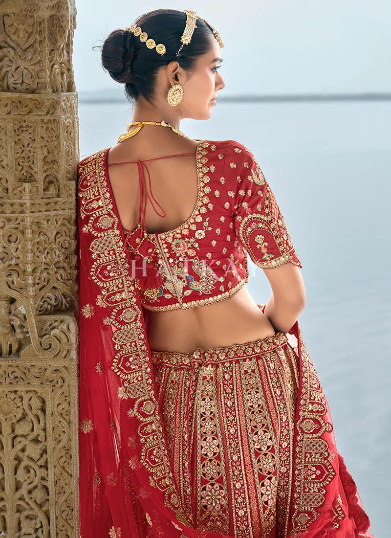 Red Golden Embroidered Traditional Lehenga Choli