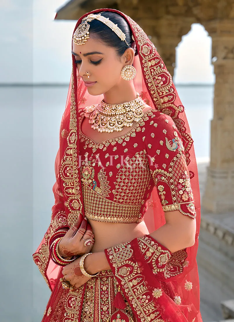 Red Golden Embroidered Traditional Lehenga Choli