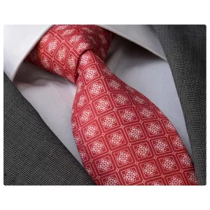 Red White Mens Designer Silk Necktie with Gift Box - Premium Quality made in Europe