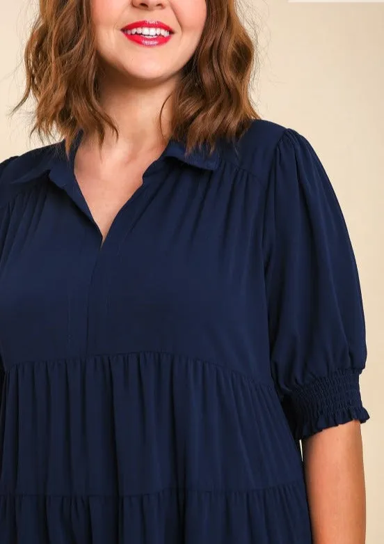 Restocked! Edie Navy Collared Tiered Dress