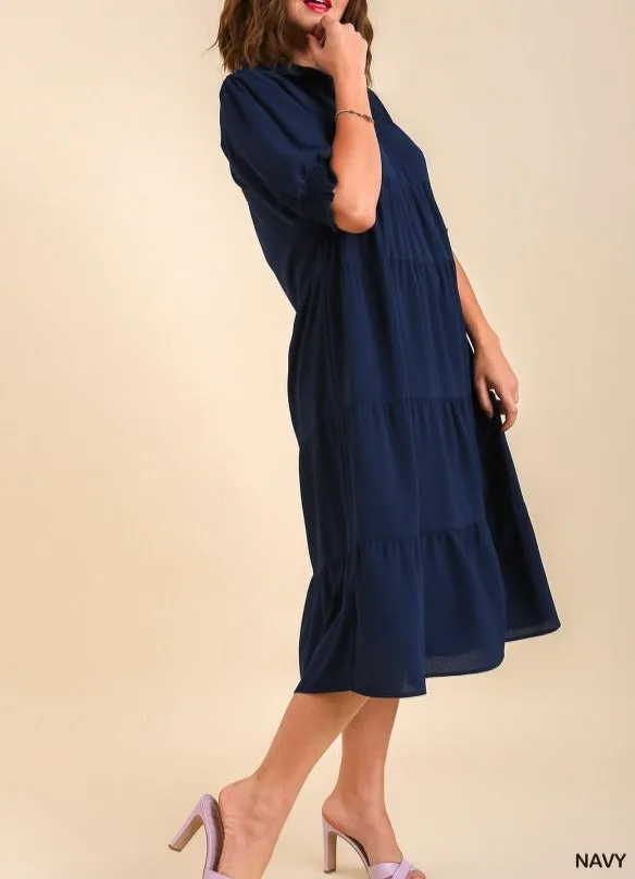 Restocked! Edie Navy Collared Tiered Dress