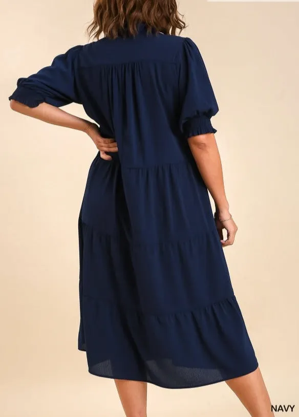 Restocked! Edie Navy Collared Tiered Dress
