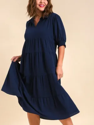 Restocked! Edie Navy Collared Tiered Dress