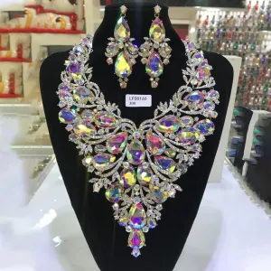 Rhinestone Drop Necklace Earrings Set