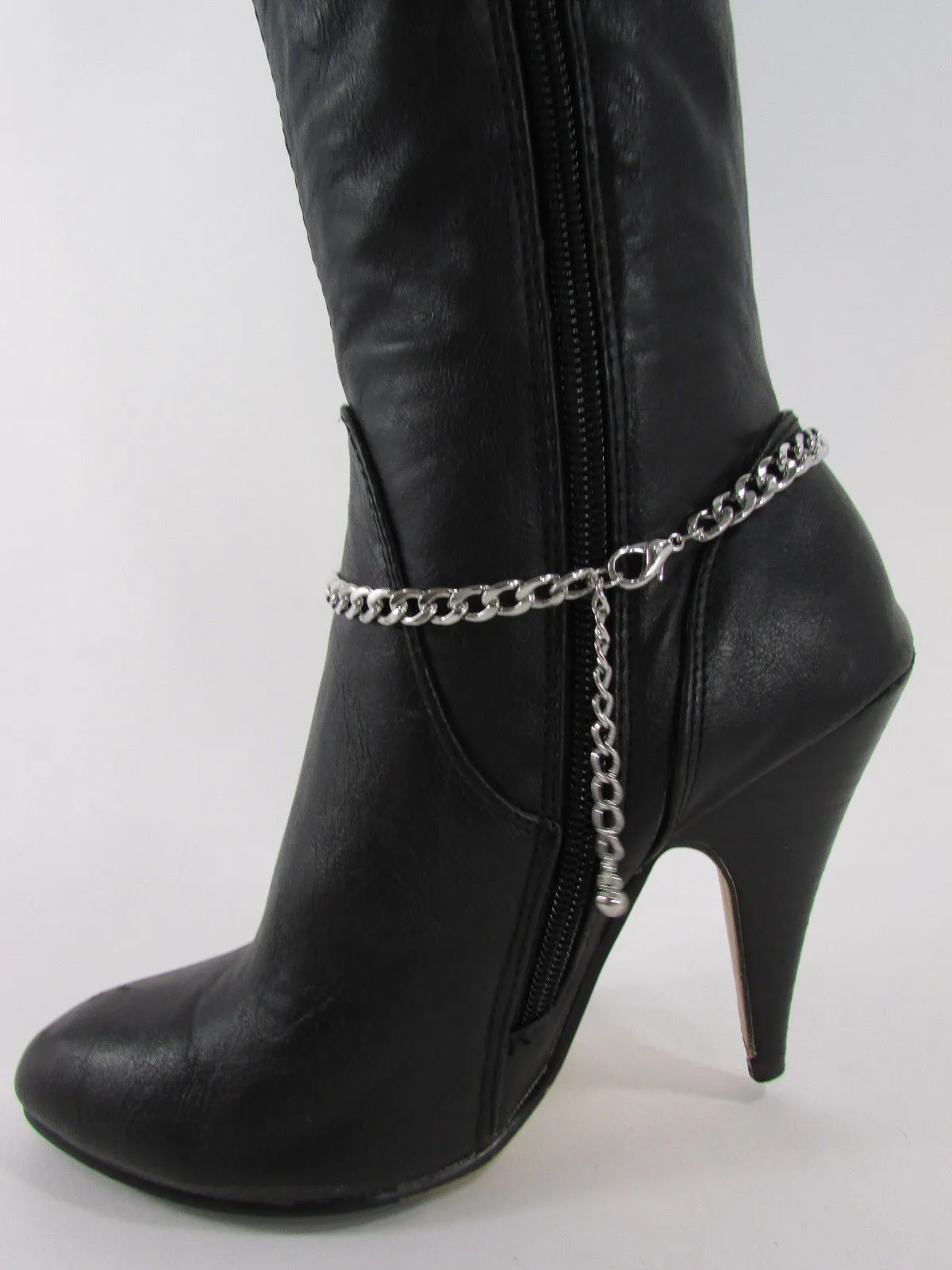 Rhinestone Outlined Fleur De Lis Pendant Boot Chain