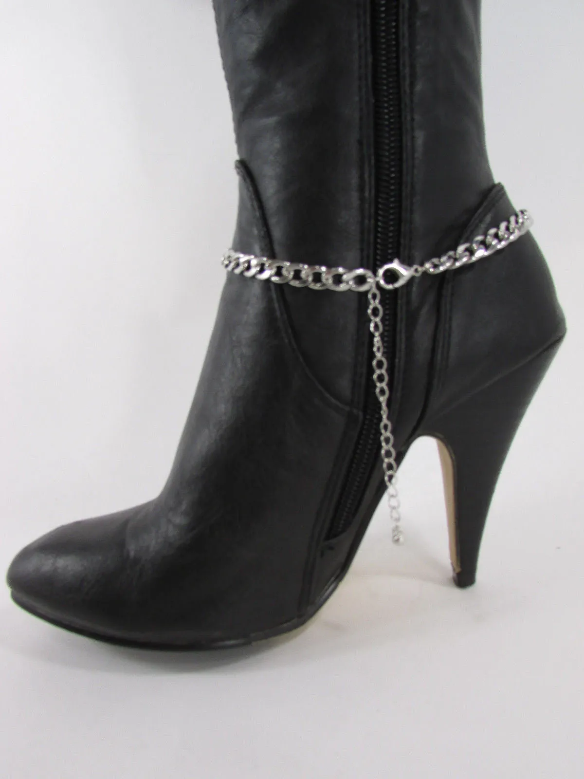 Rhinestone Outlined Fleur De Lis Pendant Boot Chain