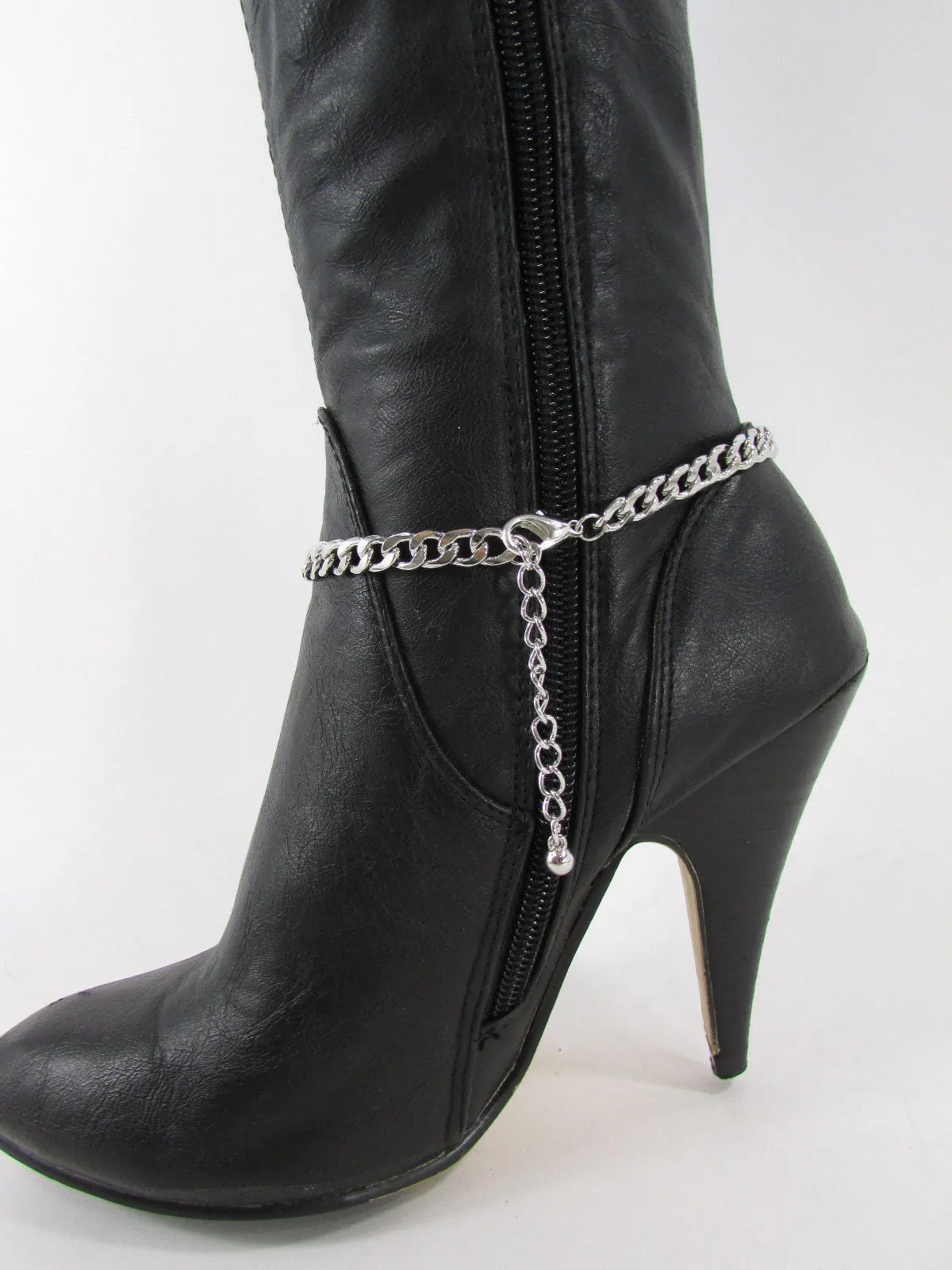 Rhinestone Outlined Fleur De Lis Pendant Boot Chain