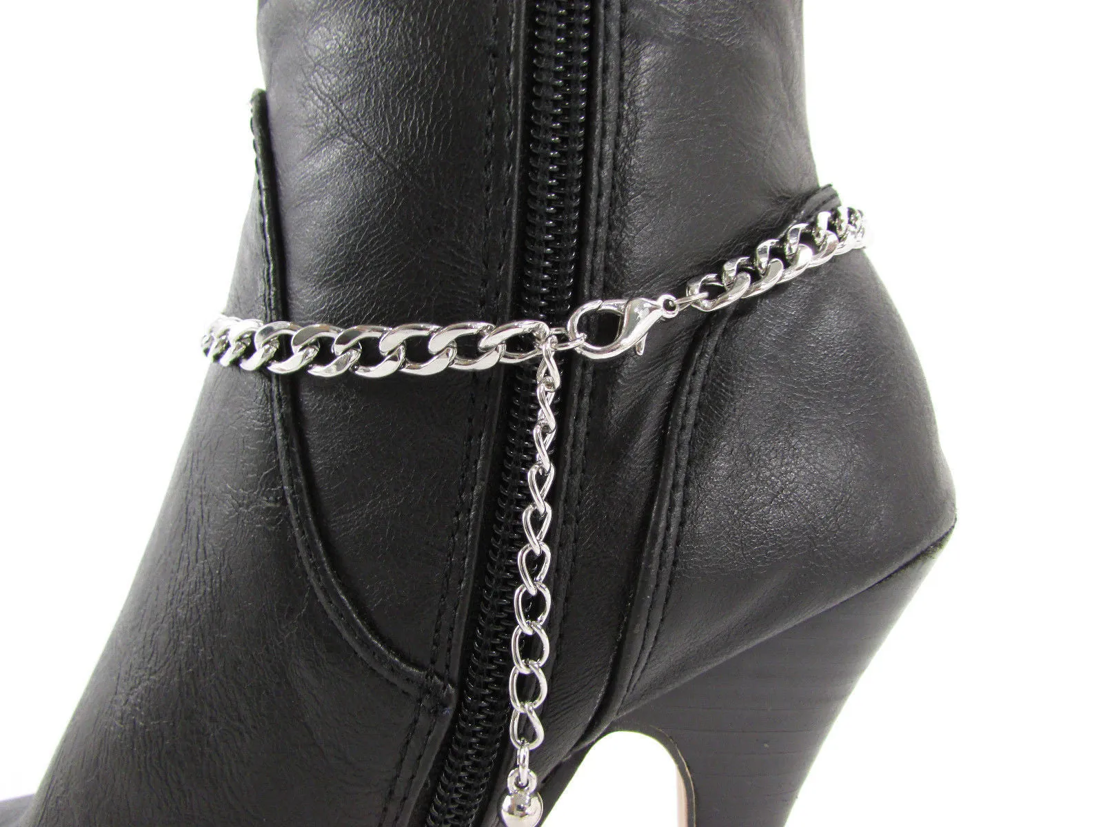 Rhinestone Outlined Fleur De Lis Pendant Boot Chain