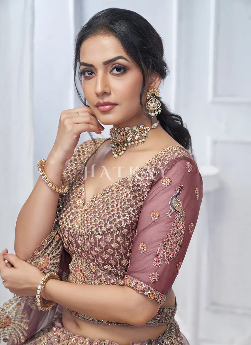 Rose Pink Multi Embroidery Bridal Lehenga Choli