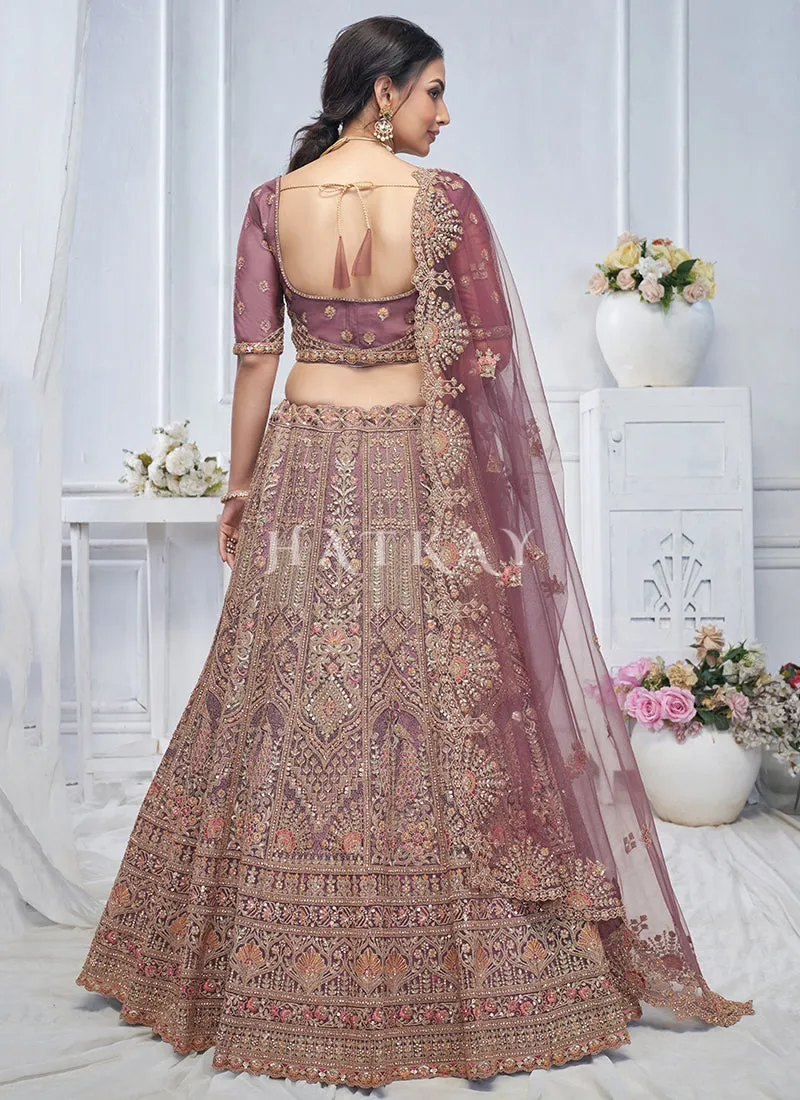 Rose Pink Multi Embroidery Bridal Lehenga Choli