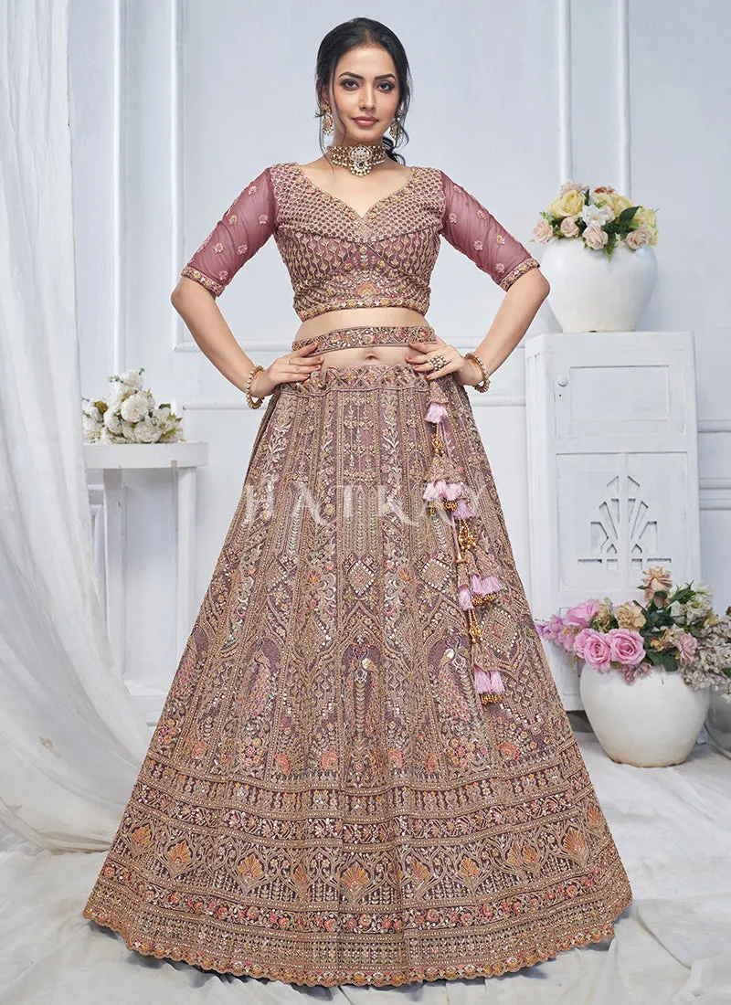 Rose Pink Multi Embroidery Bridal Lehenga Choli