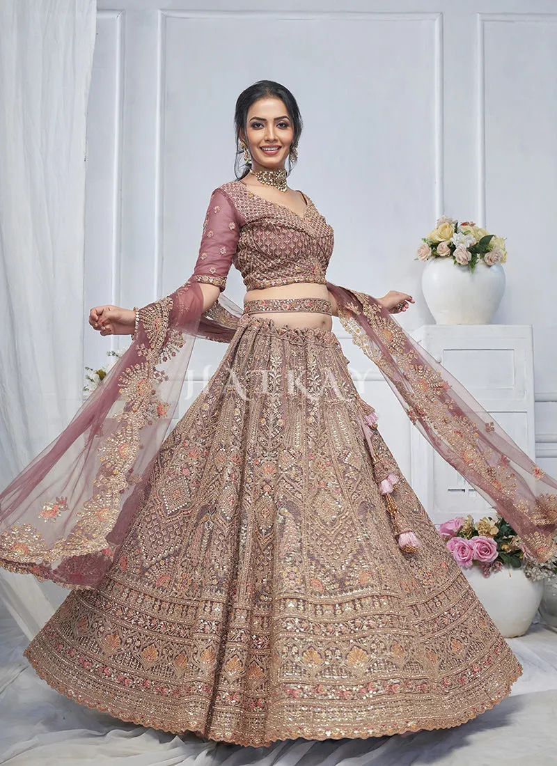 Rose Pink Multi Embroidery Bridal Lehenga Choli