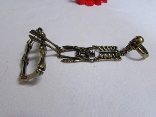 Rusty Gold Hot Hand Chain Bracelet Long Skeleton Skull