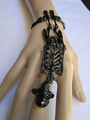 Rusty Gold Hot Hand Chain Bracelet Long Skeleton Skull