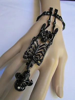 Rusty Gold Hot Hand Chain Bracelet Long Skeleton Skull