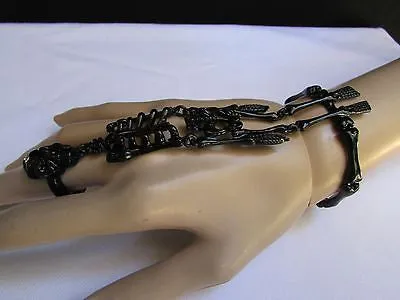 Rusty Gold Hot Hand Chain Bracelet Long Skeleton Skull