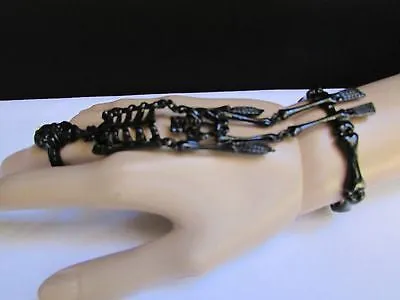 Rusty Gold Hot Hand Chain Bracelet Long Skeleton Skull