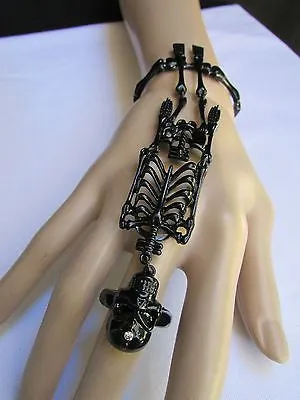 Rusty Gold Hot Hand Chain Bracelet Long Skeleton Skull