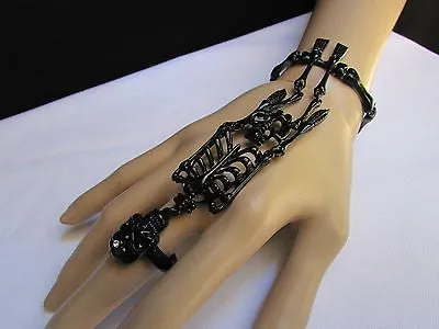 Rusty Gold Hot Hand Chain Bracelet Long Skeleton Skull