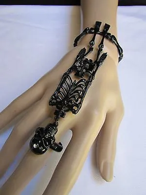 Rusty Gold Hot Hand Chain Bracelet Long Skeleton Skull