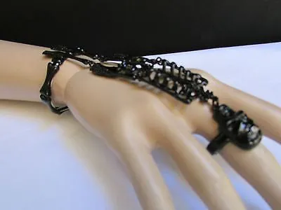 Rusty Gold Hot Hand Chain Bracelet Long Skeleton Skull