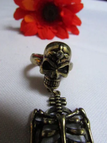 Rusty Gold Hot Hand Chain Bracelet Long Skeleton Skull