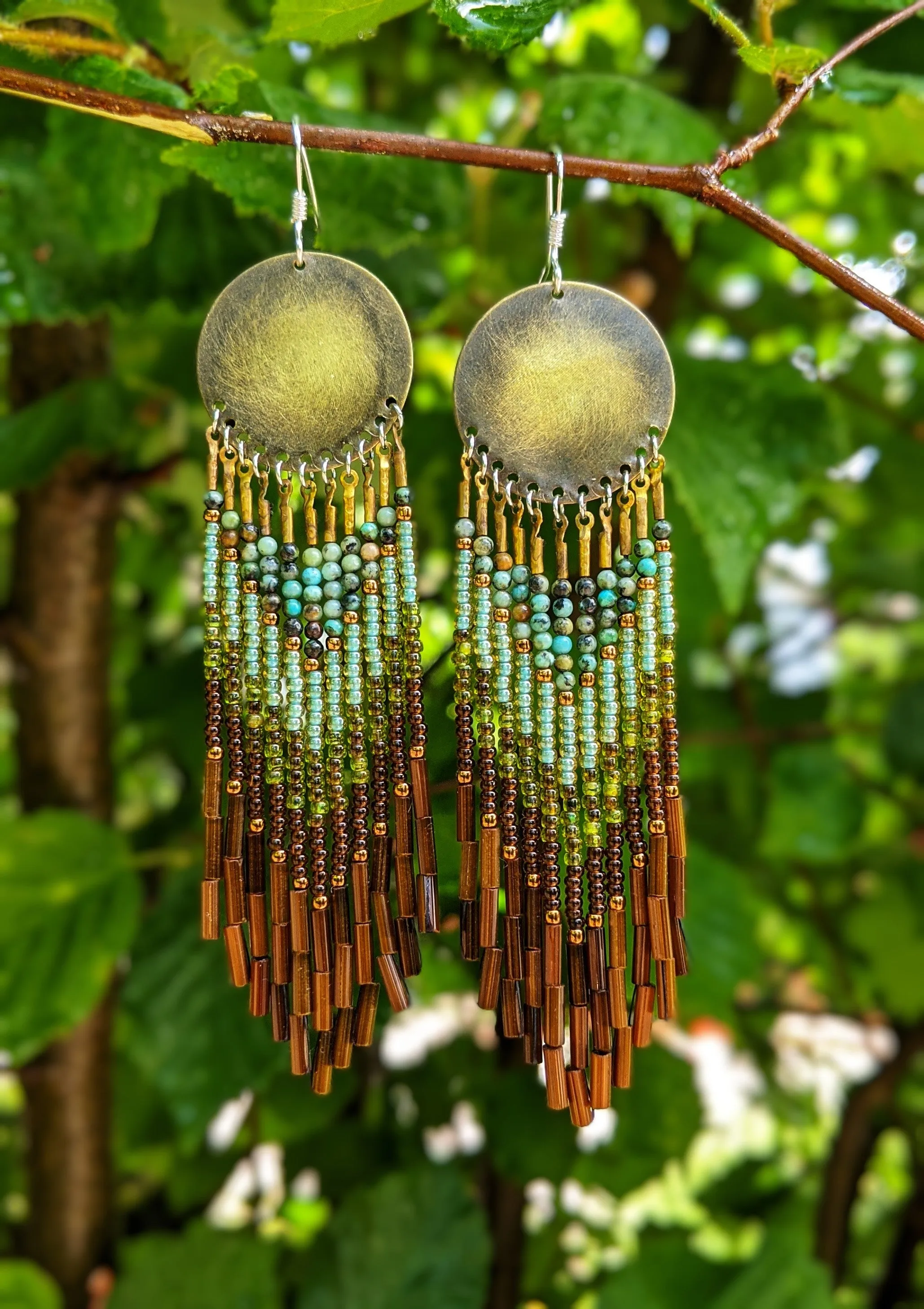 Sanger Green Picasso Beaded Earrings