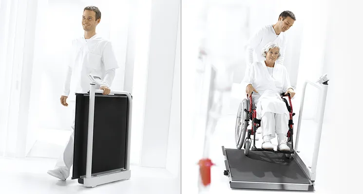 seca 677 - Class III high capacity digital wheelchair scale with folding handrail, BMI, wireless Connectivity