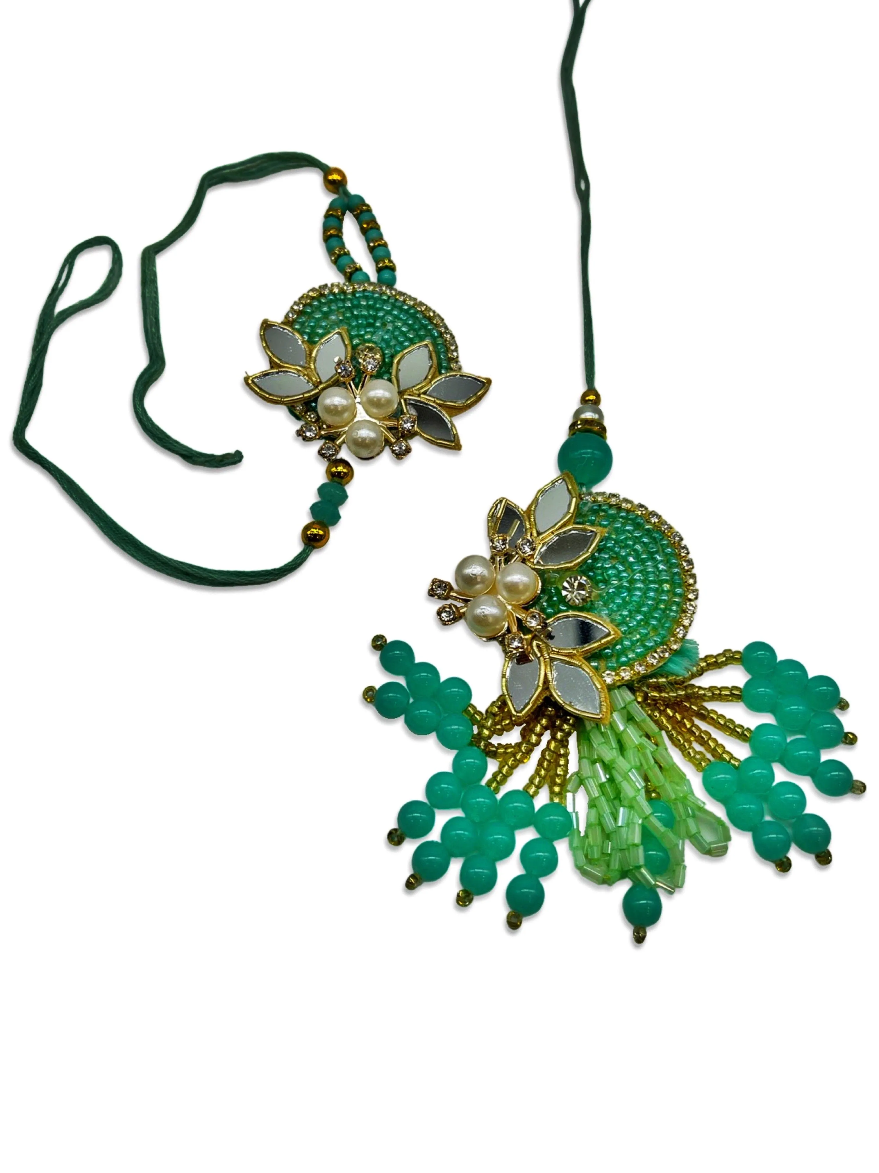 (Set of 2) Designer Lumba Rakhi With Latkan Mirror Work/Floral/Design Rakhi For Brother And Bhabhi