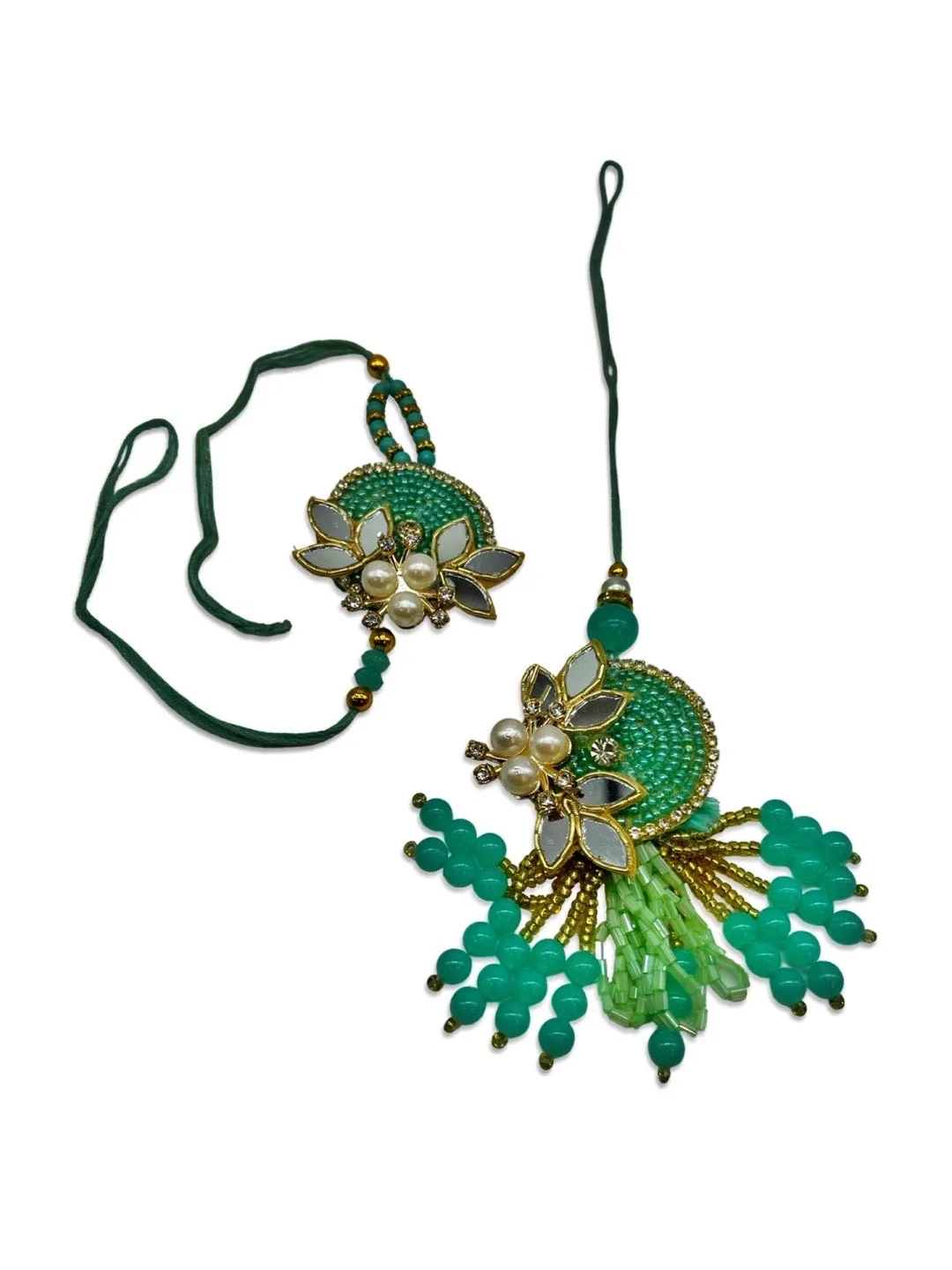 (Set of 2) Designer Lumba Rakhi With Latkan Mirror Work/Floral/Design Rakhi For Brother And Bhabhi