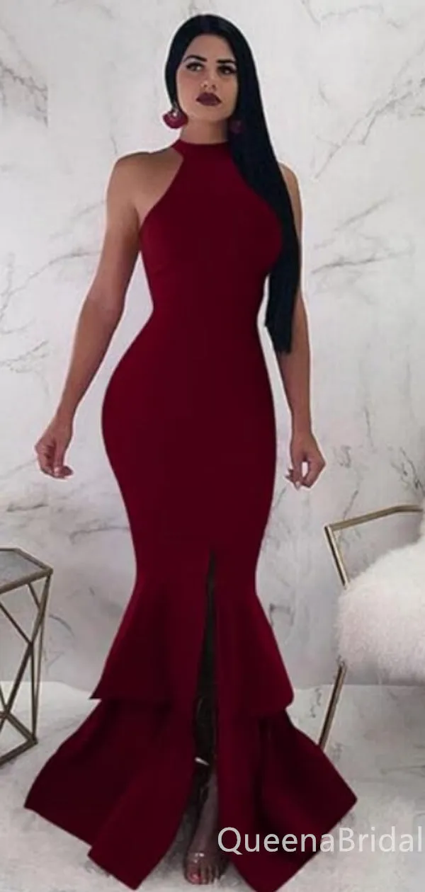 Sexy Gorgeous Burgundy Halter Mermaid Evening Gown Maxi Long Formal Dresses Prom Dresses,WGP824