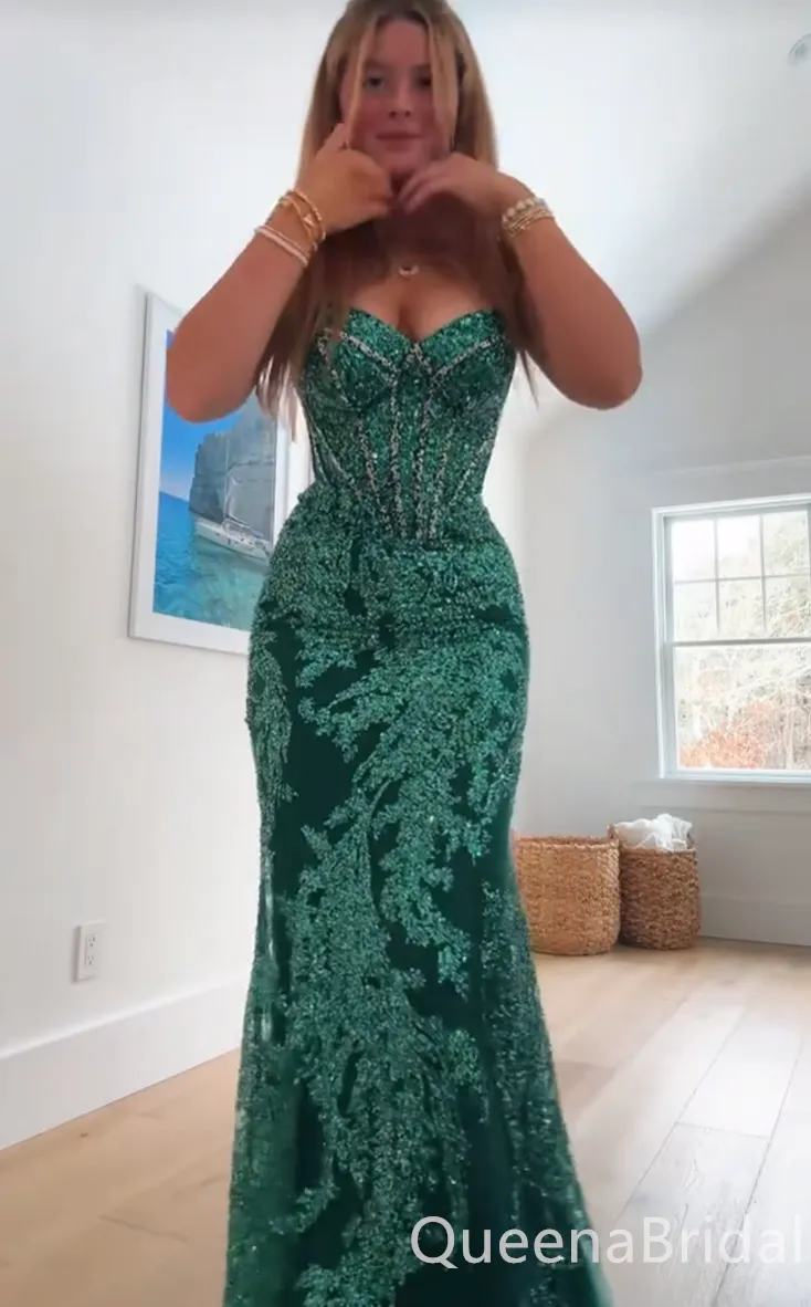 Sexy Green Sweetheart Shinning Embroidery Mermaid Long Prom Dresses ,WGP1643